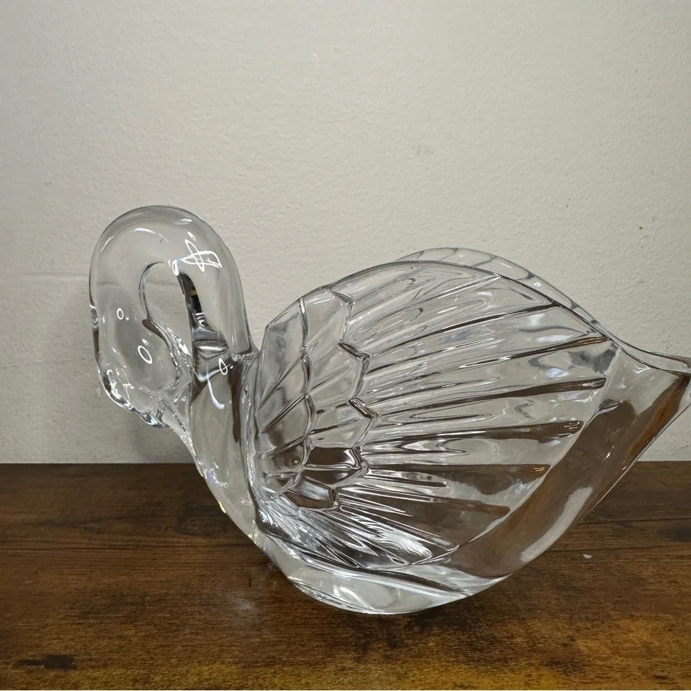 Vintage Crystal Glass Swan Figurine Elegant Bird Decor Mid Century Style